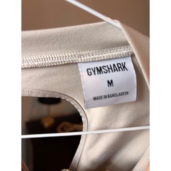 Gymshark Medium Beige Long Sleeve Cropped Open Back Workout Top- M - Picture 3 of 6